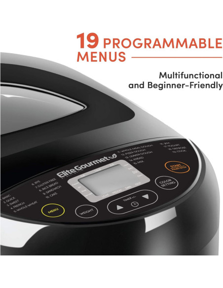 Máquina de Pan Elite Gourmet EBM8103B 19 Funciones 2 kg Negro