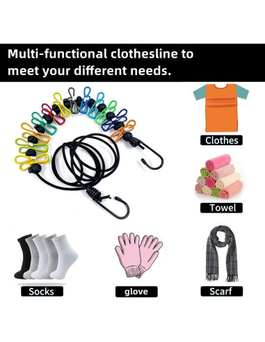 Cuerda de Ropa Portátil Sarmyarc 3.66m con 12 Pinzas