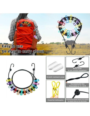 Cuerda de Ropa Portátil Sarmyarc 3.66m con 12 Pinzas