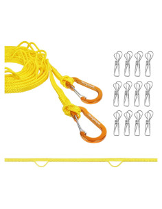 Cuerda de Ropa de Viaje Packgoape 3.81m Amarillo con Pinzas