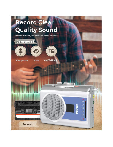 Reproductor de Cinta Cassette Portátil Dingmi 318 AM/FM Compacto