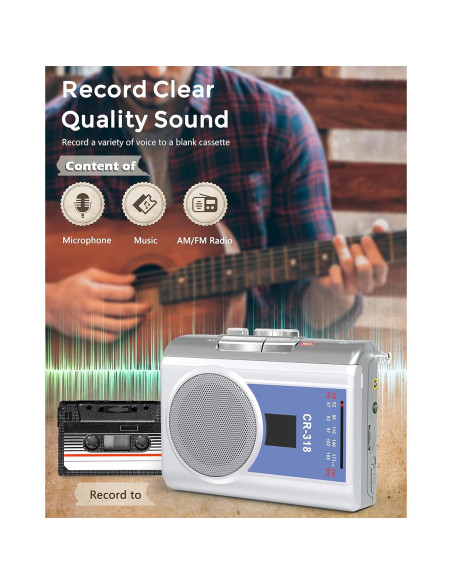 Reproductor de Cinta Cassette Portátil Dingmi 318 AM/FM Compacto
