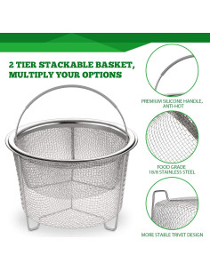 Cesta de Vapor AOZITA 2 Niveles Acero Inoxidable 21 cm 2