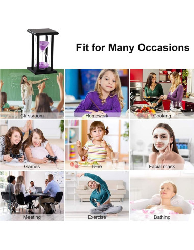 Reloj de Arena SuLiao 60 Min de Madera Negra y Arena Púrpura