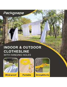 Cuerda de Ropa de Viaje Packgoape 3.81m Amarillo con Pinzas 2