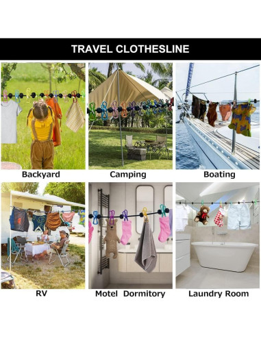 Cuerda de Ropa Portátil Sarmyarc 3.66m con 12 Pinzas