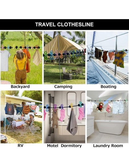 Cuerda de Ropa Portátil Sarmyarc 3.66m con 12 Pinzas