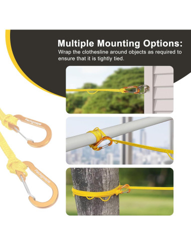 Cuerda de Ropa de Viaje Packgoape 3.81m Amarillo con Pinzas