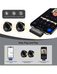 Micrófono Lavalier Inalámbrico WAVLINK 2TX+1RX para iPhone 2