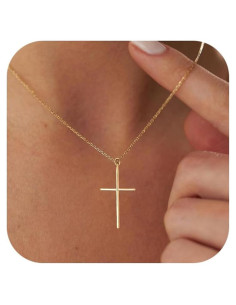 Collar Cruz Dainty NIXMAX Baño de Oro 14K Ajustable 42 cm