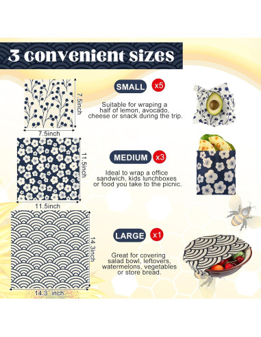 Paquete de 9 envolturas reutilizables de cera de abeja Fanfanwin