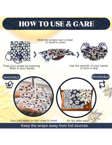 Paquete de 9 envolturas reutilizables de cera de abeja Fanfanwin