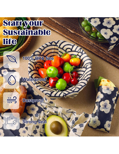 Paquete de 9 envolturas reutilizables de cera de abeja Fanfanwin