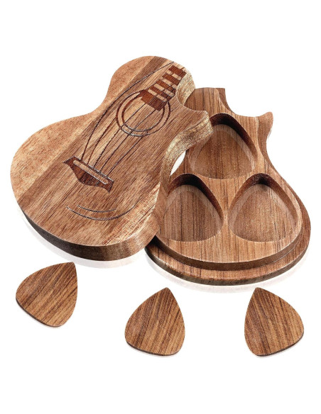 Caja de Púas de Guitarra Boao con 3 Púas de Madera
