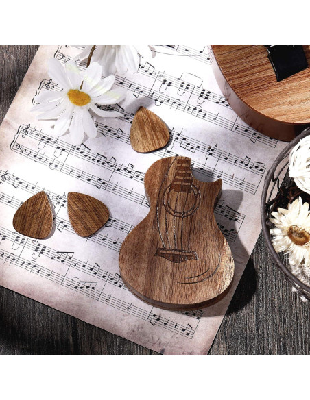 Caja de Púas de Guitarra Boao con 3 Púas de Madera