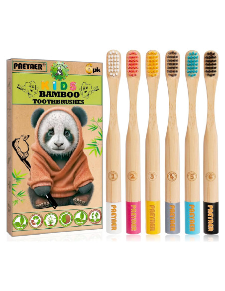 Cepillos de Dientes de Bambú para Niños Paquete de 6 Multicolor