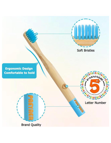 Cepillos de Dientes de Bambú para Niños Paquete de 6 Multicolor