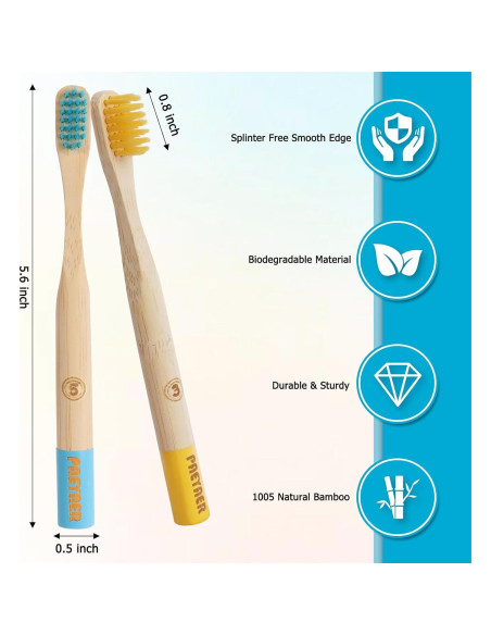 Cepillos de Dientes de Bambú para Niños Paquete de 6 Multicolor