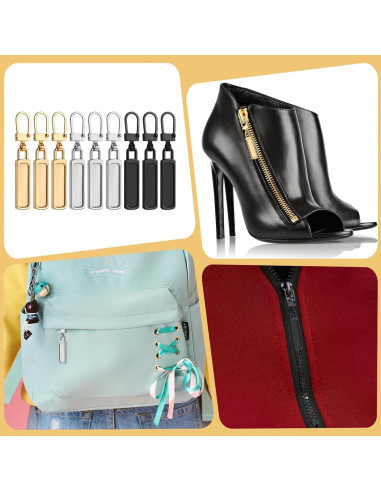 9 Piezas Reemplazo Tiradores de Cremallera YQQYG - Dorado, Plateado, Negro