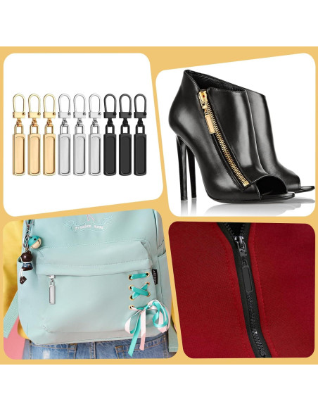 9 Piezas Reemplazo Tiradores de Cremallera YQQYG - Dorado, Plateado, Negro