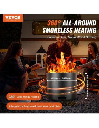 Horno de Fuego Sin Humo VEVOR 38 cm Acero Inoxidable