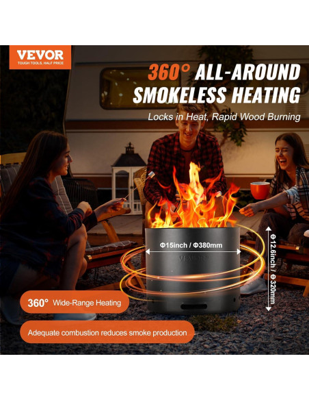 Horno de Fuego Sin Humo VEVOR 38 cm Acero Inoxidable