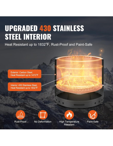 Horno de Fuego Sin Humo VEVOR 38 cm Acero Inoxidable