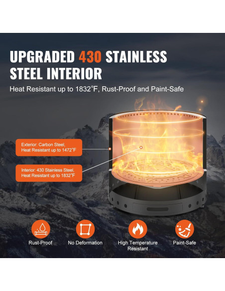 Horno de Fuego Sin Humo VEVOR 38 cm Acero Inoxidable