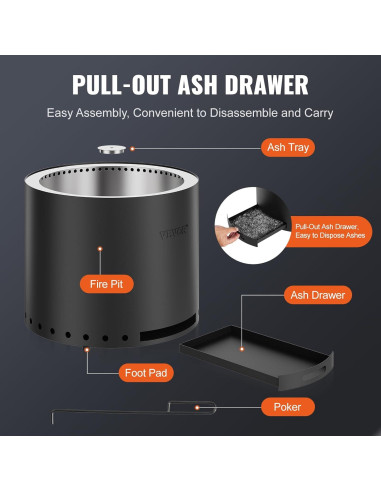 Horno de Fuego Sin Humo VEVOR 38 cm Acero Inoxidable