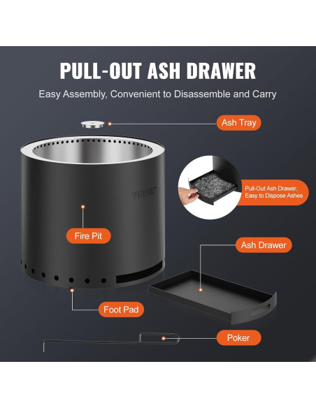 Horno de Fuego Sin Humo VEVOR 38 cm Acero Inoxidable