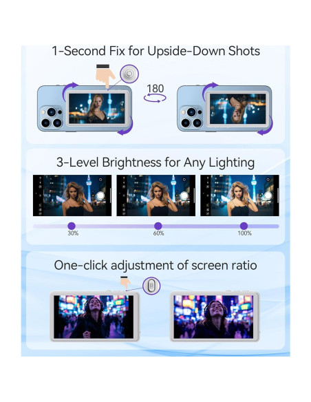 Monitor de Vlog Selfie Magnético NELLO 10.2cm 4K 60fps