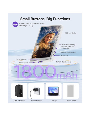 Monitor de Vlog Selfie Magnético NELLO 10.2cm 4K 60fps