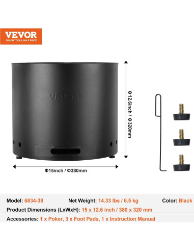 Horno de Fuego Sin Humo VEVOR 38 cm Acero Inoxidable