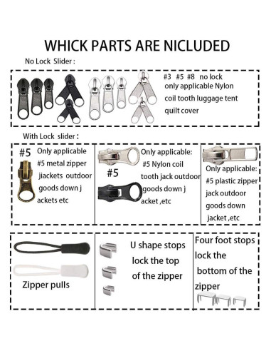 Kit de Reparación de Cremalleras Meikeer 252 Piezas Universal