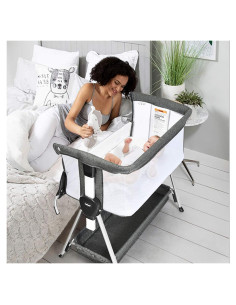 Cuna de Lado INFANS Gris Oscuro Ajustable con Almacenamiento