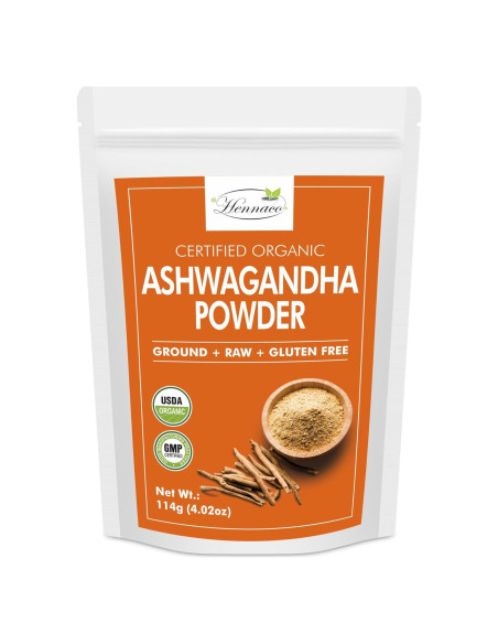 Polvo de Ashwagandha Orgánico Hennaco 114 Gramos - Puro y Natural