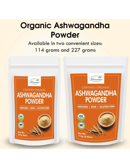 Polvo de Ashwagandha Orgánico Hennaco 114 Gramos - Puro y Natural