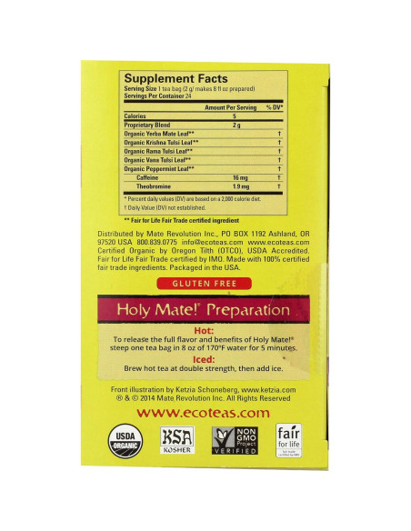 Té Orgánico Mate Sagrado ECO TEAS 24 Bolsas 11g