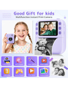 Cámara Instantánea para Niños Púrpura 1080P con SD 32GB 2