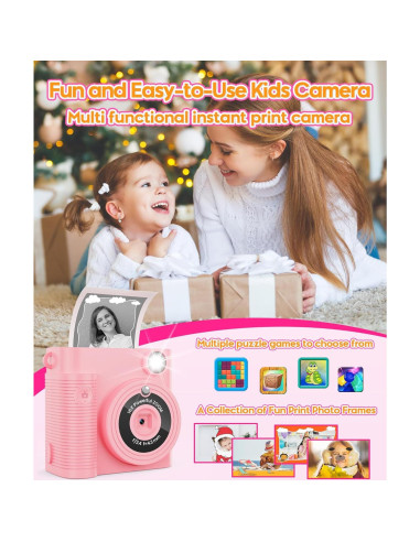 Cámara Instantánea para Niños WONNIE 1080P Rosa con 32GB