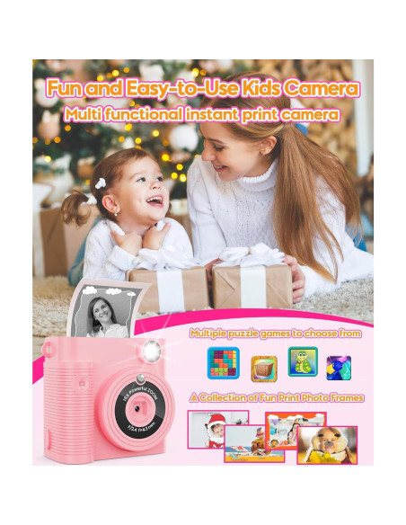 Cámara Instantánea para Niños WONNIE 1080P Rosa con 32GB
