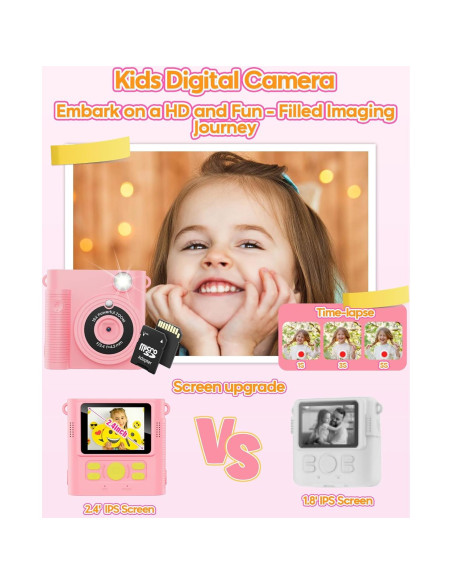 Cámara Instantánea para Niños WONNIE 1080P Rosa con 32GB