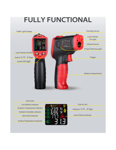 Termómetro Infrarrojo Wintact WT323C -50C a 600C con Higrómetro