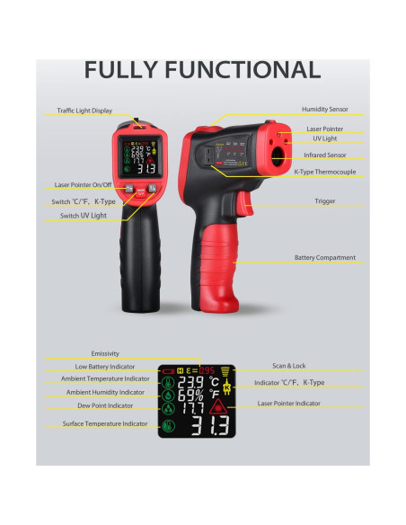 Termómetro Infrarrojo Wintact WT323C -50C a 600C con Higrómetro