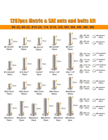 Kit de Surtido de Tuercas y Tornillos Weideer 2002 Pcs