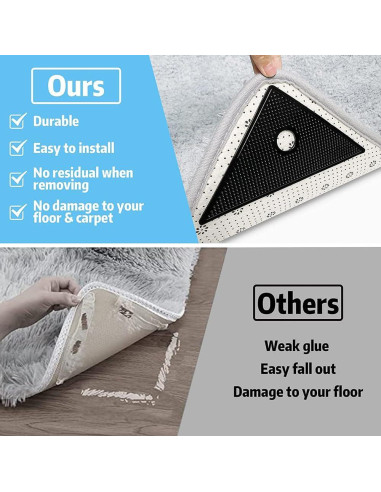 8 Piezas Detenedores de Alfombra ZC GEL Antideslizantes Negros