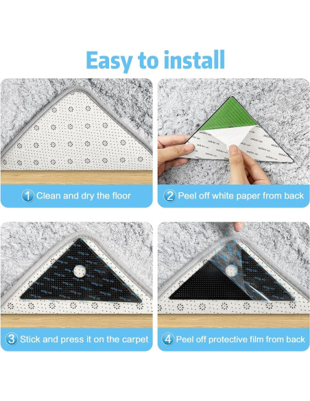 8 Piezas Detenedores de Alfombra ZC GEL Antideslizantes Negros