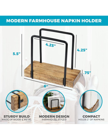 Soporte para Servilletas Tribello Moderno de Madera y Metal