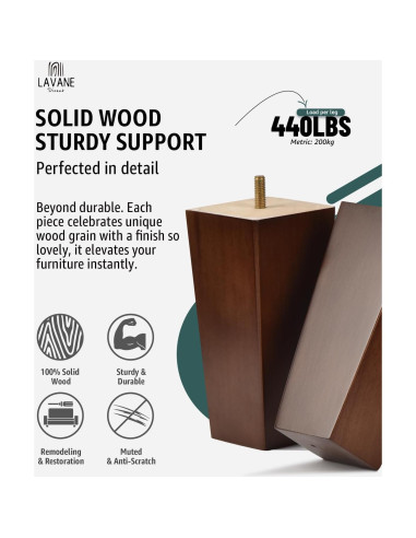 Patas de Madera Sólida La Vane 10cm Set de 4 para Muebles
