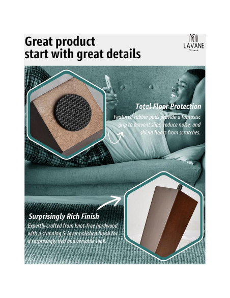 Patas de Madera Sólida La Vane 10cm Set de 4 para Muebles